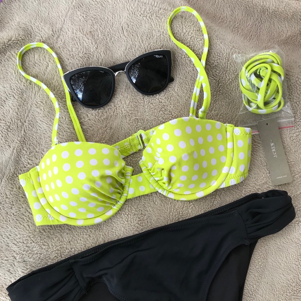 J. Crew Lime Green Polka Dot Bikini Top 32A NWT
